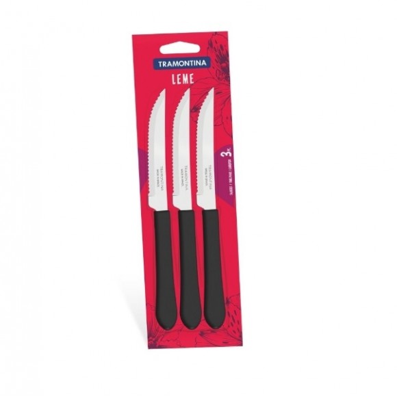 FACA DE CHURRASCO INOX LINHA LEME CABO PRETO - 3 UNIDADES