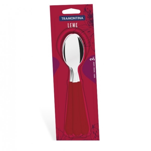 COLHER INOX LINHA LEME CABO VERMELHO - 3 UNIDADES