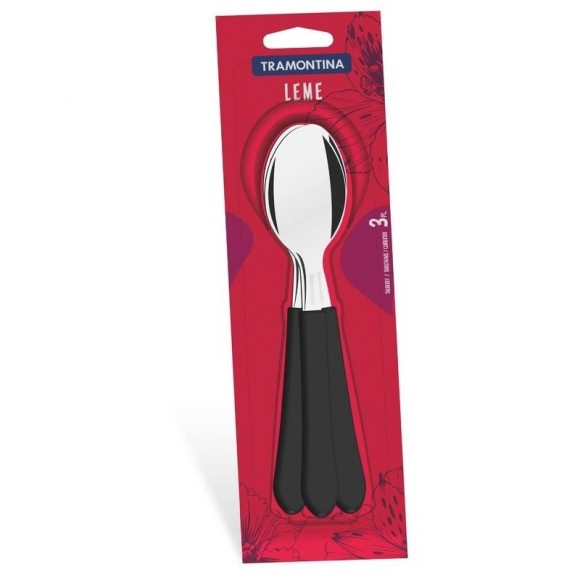 COLHER INOX LINHA LEME CABO PRETO - 3 UNIDADES