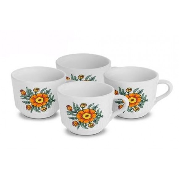 JOGO XÍCARA DE CHÁ PORCELANA C/4 PEÇAS FLOR RELEVO