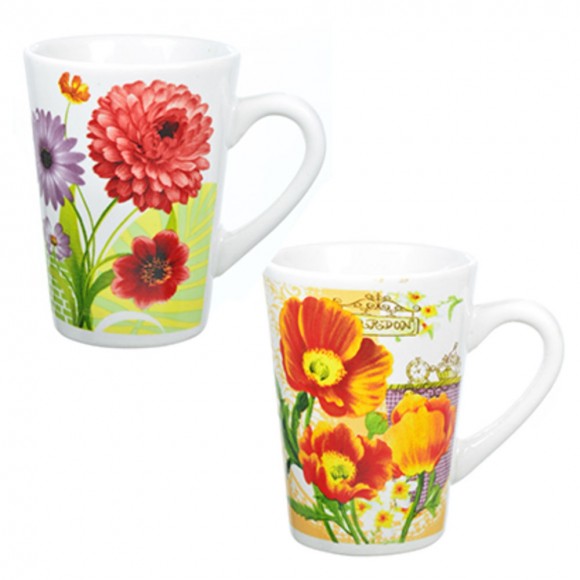 CANECA PORC 150ML CONICA FLORES