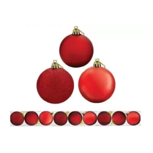 BOLA NATAL MISTA VERM -GRD- 6CM-9 PEÇAS NO TUBO