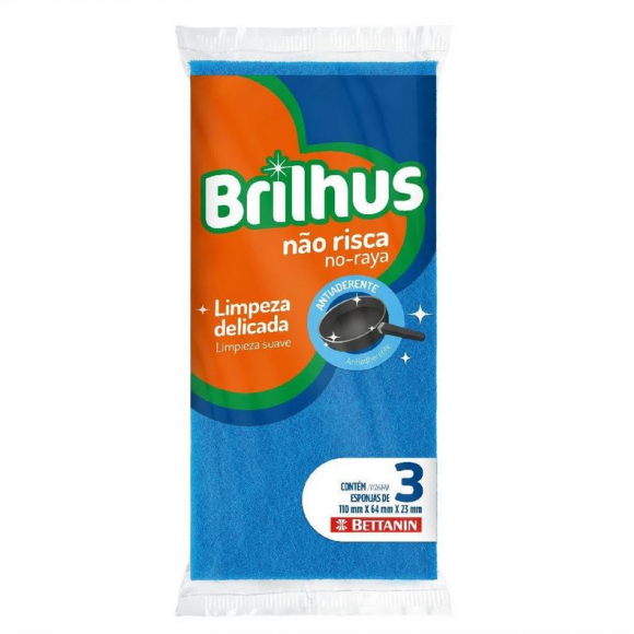 ESPONJA BRILHUS MULTIUSO NÃO-RISCA C/ 3 UNIDADES