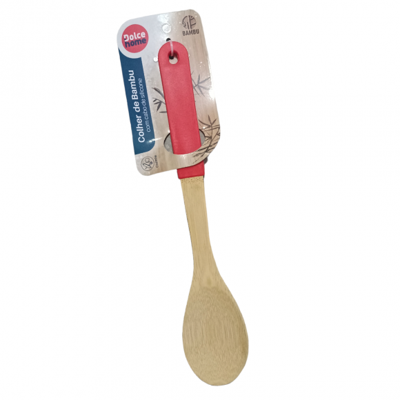 COLHER BAMBU CABO SILICONE 32CM